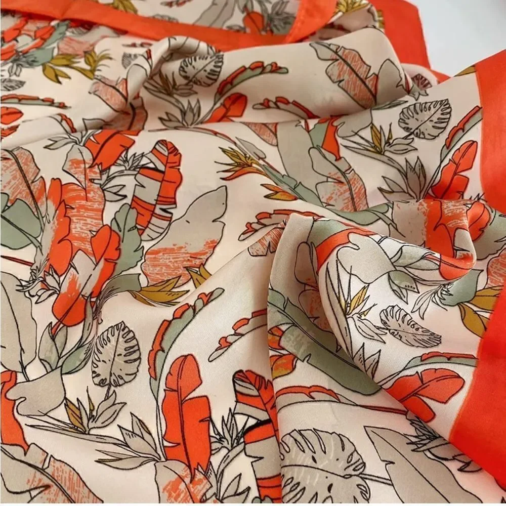 Orange Leafy Silky Scarf